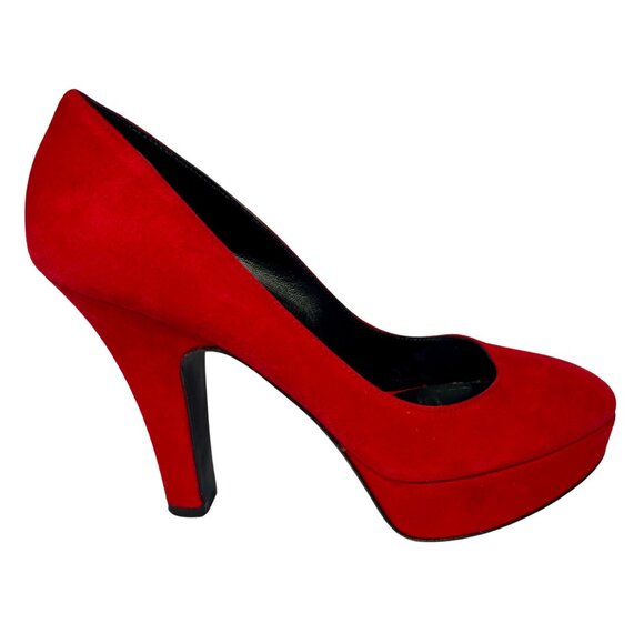 Dolce & Gabbana Red Suede Platform Heels 37.5 COA - Picture 4 of 9